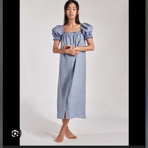 Sleeper Light Blue Puff Sleeve Button-Front Midi Dress